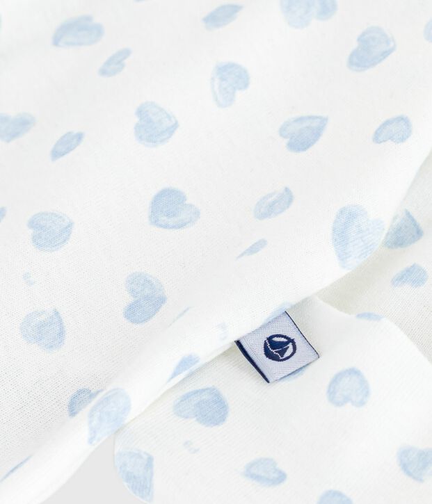 Strampler mit Kragen aus Baumwolle mit Herzmotiv weiss/blau