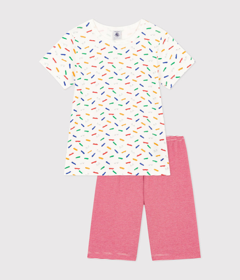 Kurzer Kinderpyjama aus Baumwolle weiss/vielfarbig