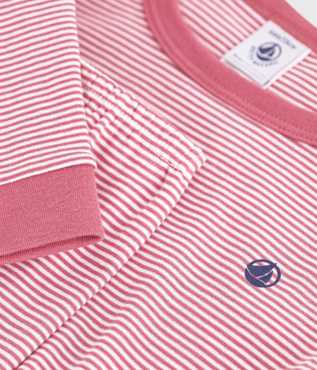Eng anliegender Kinder-Pyjama aus Baumwolle mit Streifen rosa/weiss