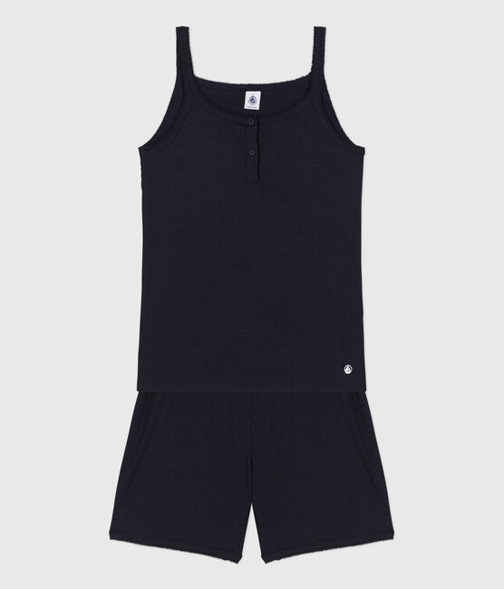 Kurzpyjama mit Spaghetti-Top aus Baumwolle und Lyocell für Damen blau SMOKING