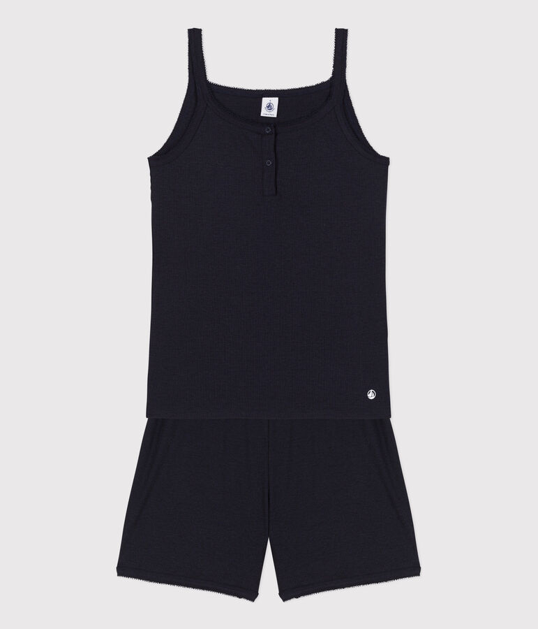 Kurzpyjama mit Spaghetti-Top aus Baumwolle und Lyocell f&uuml;r Damen blau