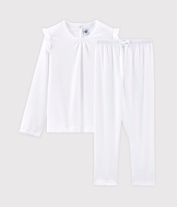 Kinderpyjama aus d&uuml;nner Baumwolle f&uuml;r M&auml;dchen weiss