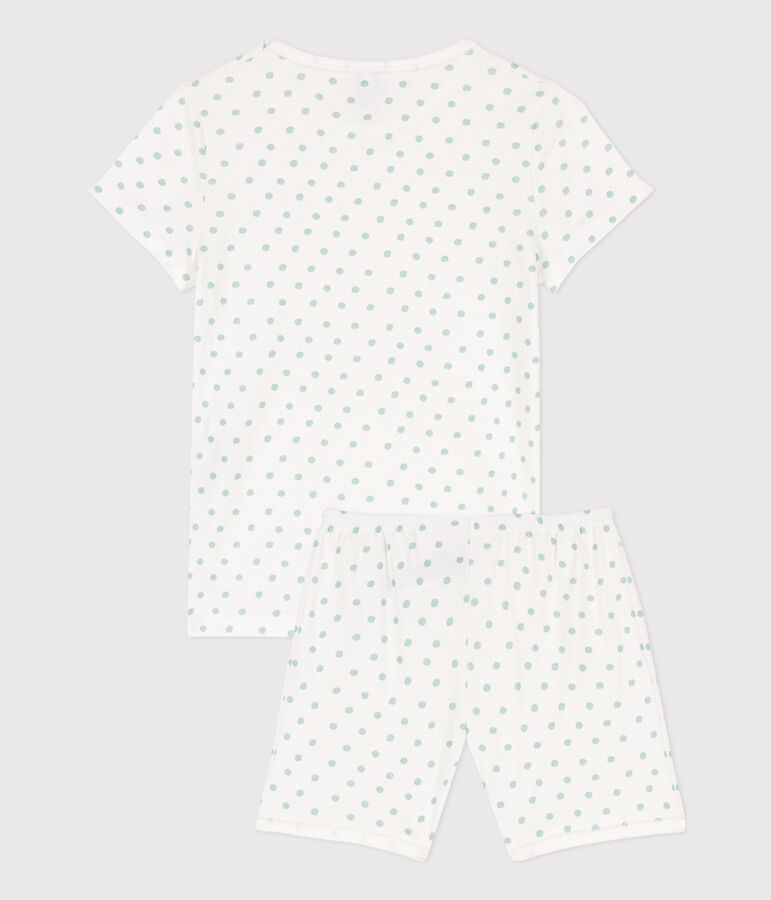 Kinderkuzpyjama aus Baumwolle mit Polka-Dot-Muster f&uuml;r M&auml;dchen weiss/gr&uuml;n