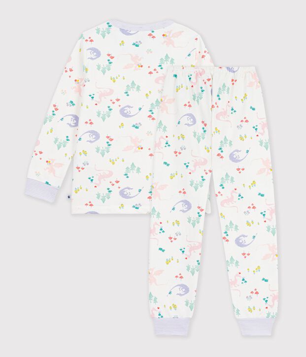 Kinder-Pyjama aus Molton mit Drachenmotiv weiss/vielfarbig