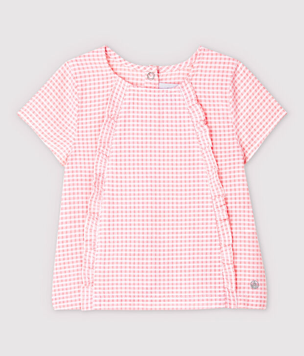 Kurz&auml;rmelige Baby-Bluse f&uuml;r M&auml;dchen aus Popeline rosa/weiss