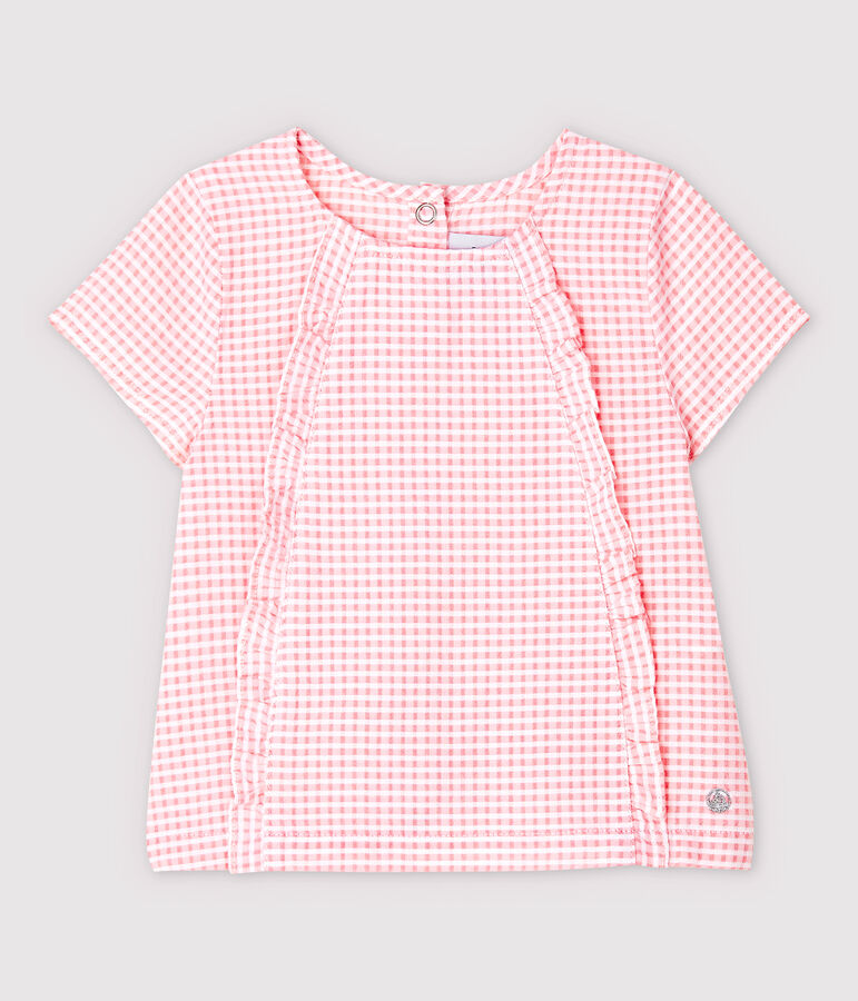 Kurz&auml;rmelige Baby-Bluse f&uuml;r M&auml;dchen aus Popeline rosa/weiss