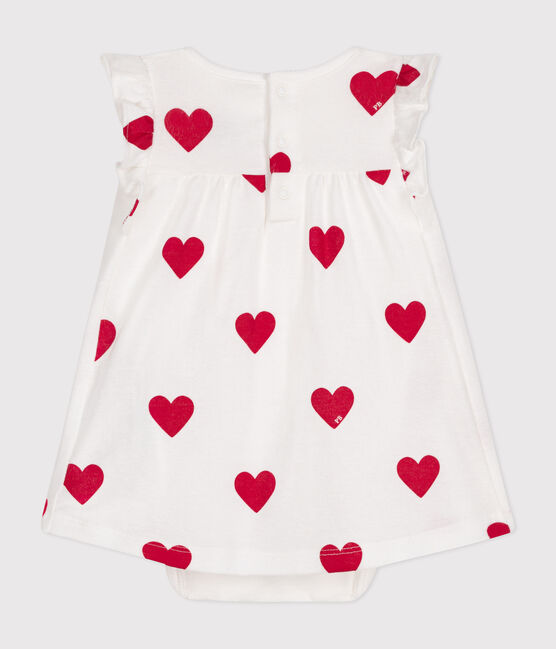 Body-Kleid aus Bio-Baumwolle mit Herzmuster für Babys weiss MARSHMALLOW/rot TERKUIT