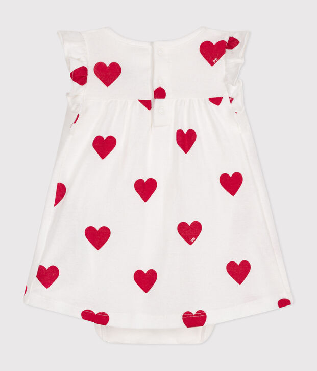 Body-Kleid aus Bio-Baumwolle mit Herzmuster f&uuml;r Babys weiss/rot