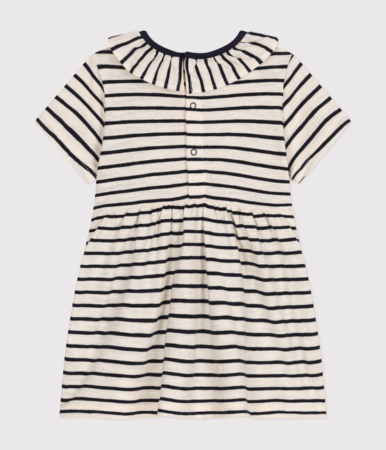 Kurzärmeliges Babykleid aus geflammtem Jersey weiss AVALANCHE/blau SMOKING