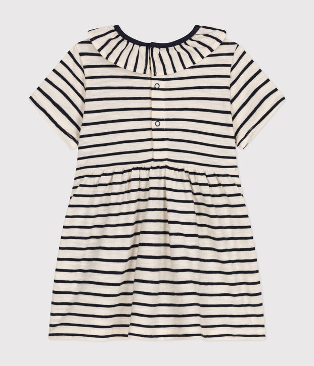 Kurz&auml;rmeliges Babykleid aus geflammtem Jersey naturfarben/blau