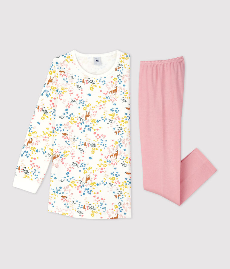 Baumwoll-Nachthemd mit floralem Print f&uuml;r M&auml;dchen weiss/vielfarbig