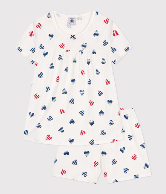 Kinder-Kurzpyjama aus Baumwolle mit Herzmotiv weiss MARSHMALLOW/weiss MULTICO