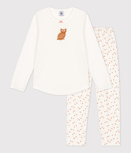 Kinderpyjama aus Baumwolle für Mädchen weiss MARSHMALLOW/weiss MULTICO