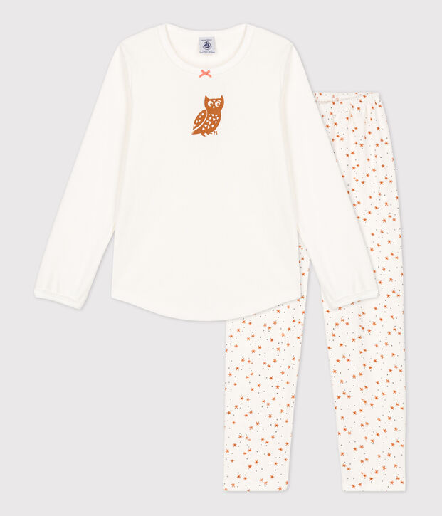 Kinderpyjama aus Baumwolle f&uuml;r M&auml;dchen weiss/vielfarbig