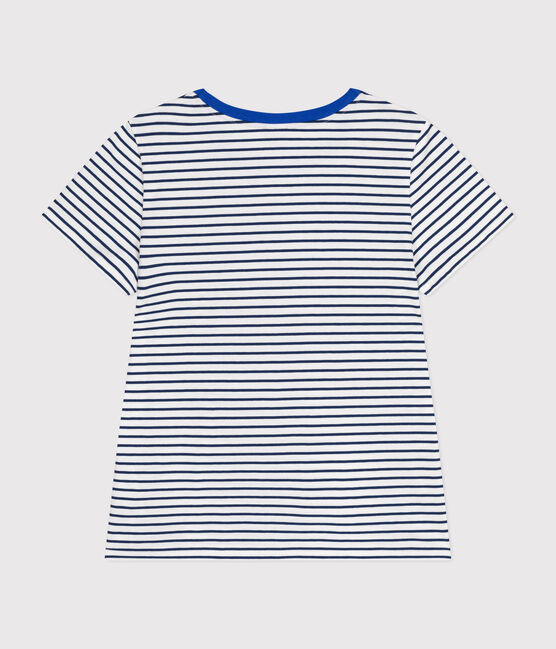 Damen-T-Shirt LE DROIT mit Rundhalsausschnitt aus Baumwolle weiss MARSHMALLOW/blau MEDIEVAL