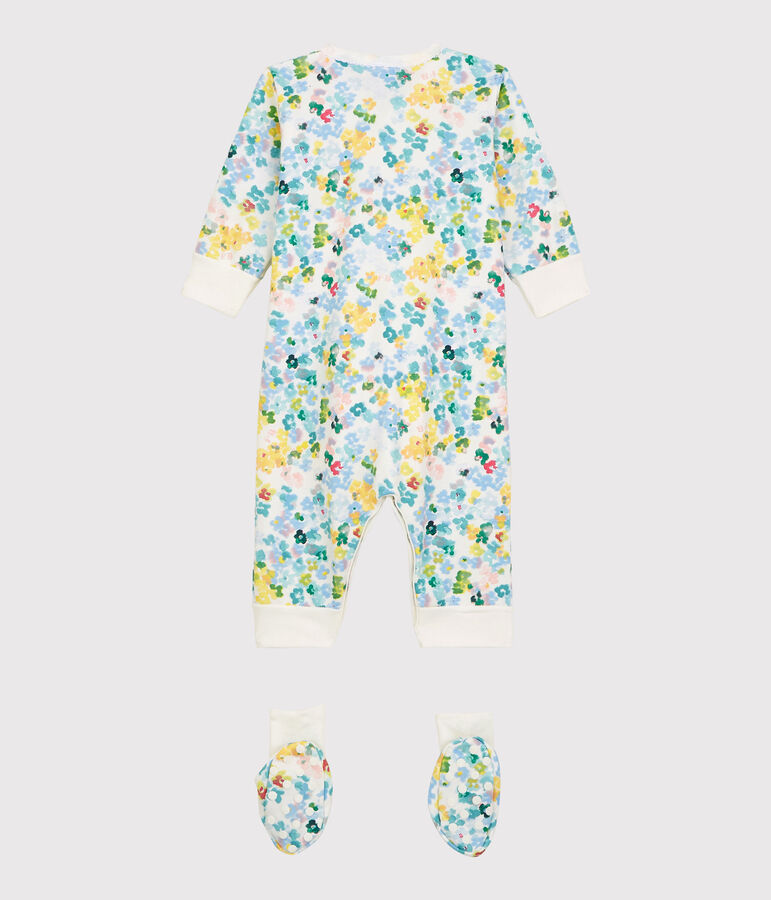 Baby-Set f&uuml;r die Nacht aus Molton mit Blumenmuster f&uuml;r M&auml;dchen weiss/vielfarbig