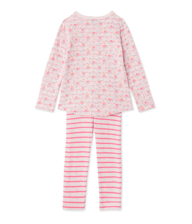 Wendbarer M&auml;dchen-Schlafanzug aus gedoppeltem Jersey rosa/rosa/vielfarbig