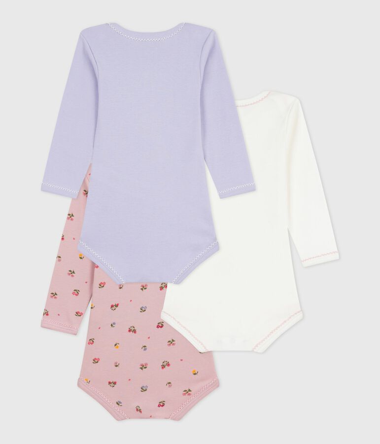 Set lang&auml;rmeliger Baby-Bodys aus Baumwolle mit Blumenmotiv vielfarbig