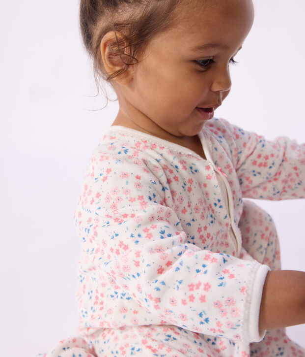 Strampler aus Nicki mit Blumenmuster weiss/vielfarbig