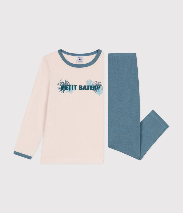 Lang&auml;rmeliger Pyjama f&uuml;r M&auml;dchen aus Baumwolle beige/blau