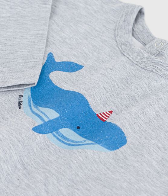 Langärmeliges Baby-T-Shirt aus Baumwolle mit Walmotiv grau FUMEE CHINE