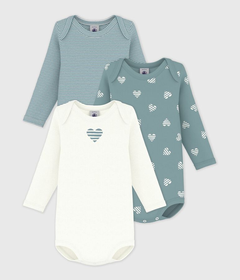 Set lang&auml;rmeliger Baby-Bodys aus Baumwolle mit Herzmotiv vielfarbig