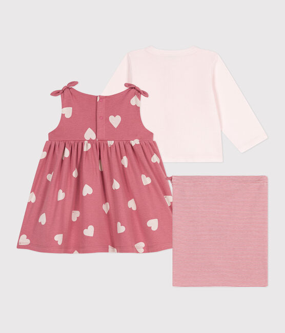 2-teiliges Baby-Set aus Baumwolle, einfarbiger Cardigan und gemustertes Kleid rosa ROSEWOOD/ MULTICO