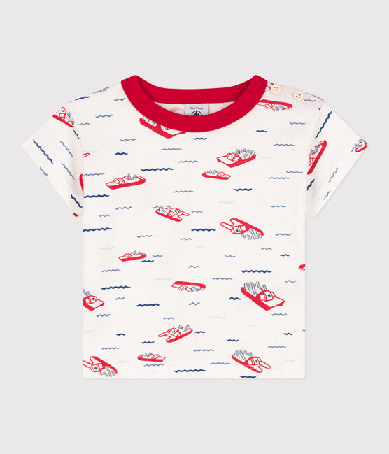 Kurzärmeliges Baby-T-Shirt aus bedrucktem Jersey weiss MARSHMALLOW/weiss MULTICO