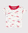 Kurzärmeliges Baby-T-Shirt aus bedrucktem Jersey weiss MARSHMALLOW/weiss MULTICO