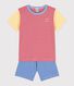 Kinder-Kurzpyjama aus Baumwolle mit roten, blauen und gelben Ringelstreifen für Jungen