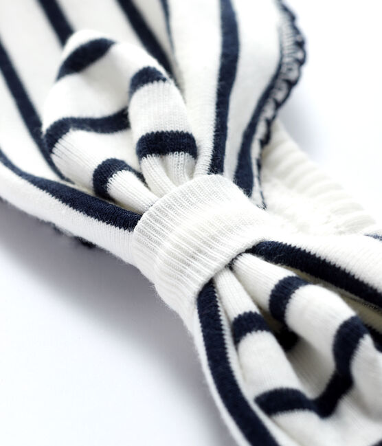 Baby-Haarband aus gestreiftem Rippstrick Mädchen weiss MARSHMALLOW/blau SMOKING