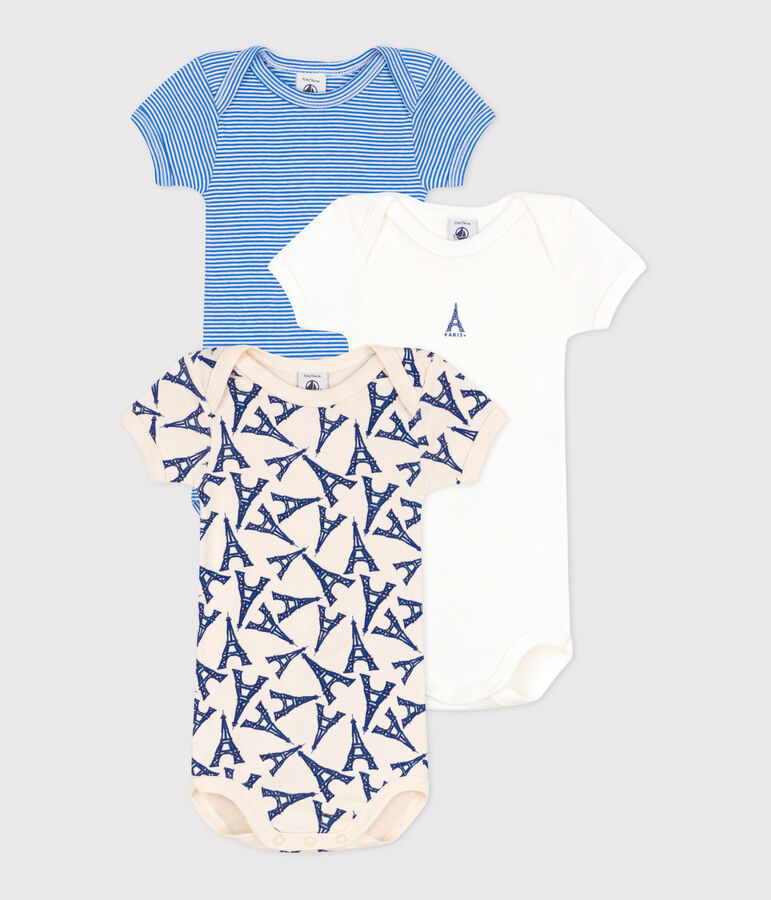 3er-Set kurz&auml;rmelige Bodys aus Baumwolle mit Paris-Motiv f&uuml;r Babys vielfarbig