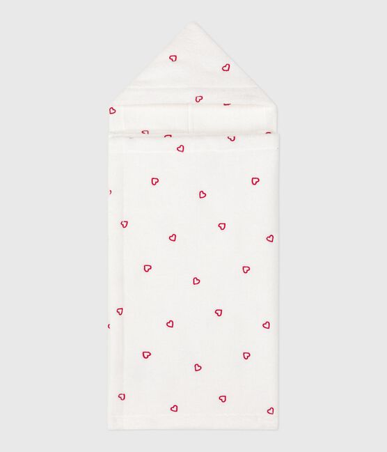 Baby-Badehandtuch aus Frottee mit bestickten Herzen weiss MARSHMALLOW/rosa CHARME