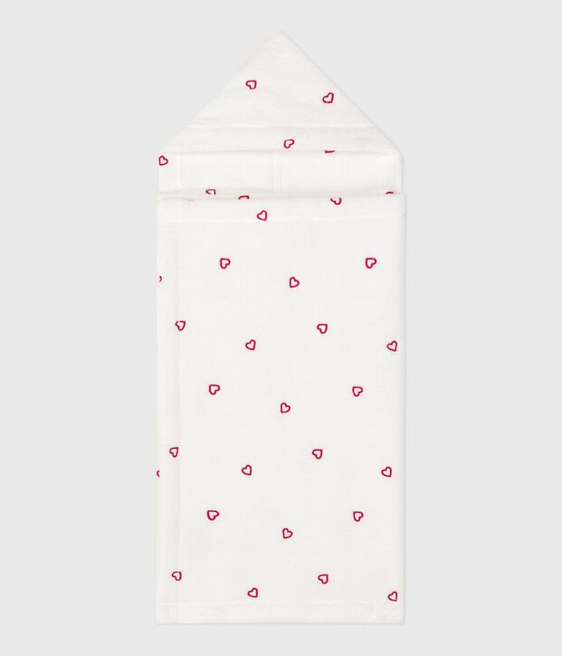 Baby-Badehandtuch aus Frottee mit bestickten Herzen weiss/rosa