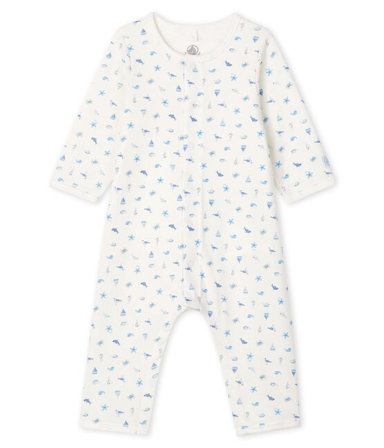 Bodyjama ohne Füße aus Rippstrick für Babys weiss MARSHMALLOW/weiss MULTICO