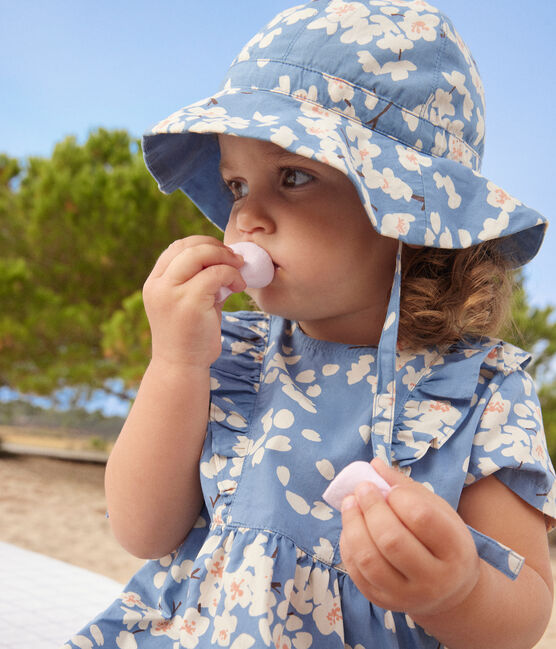 Kurzärmeliges Baby-Kleid und Bloomer aus Popeline blau BEACH/ MULTICO