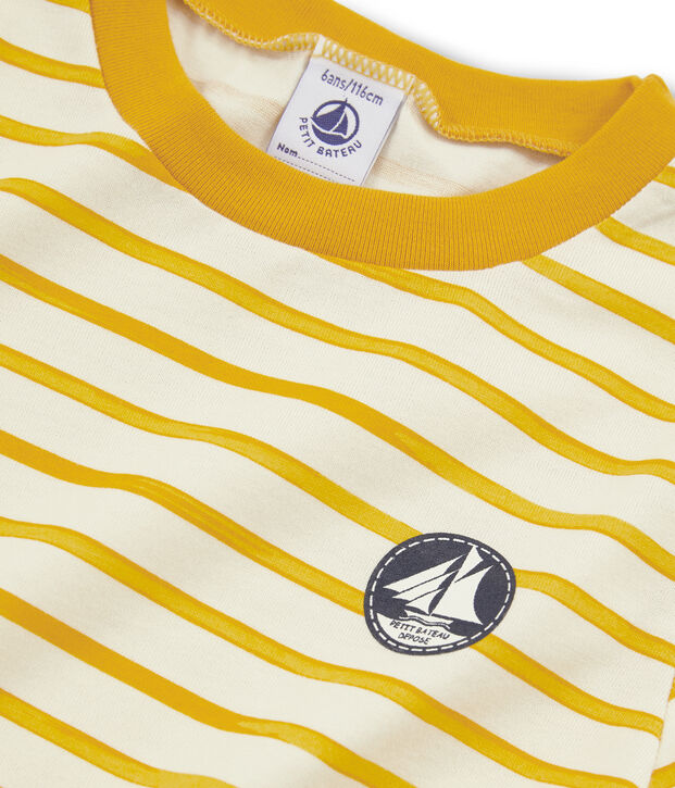 Kurz&auml;rmliges T-Shirt f&uuml;r Jungen weiss/gelb