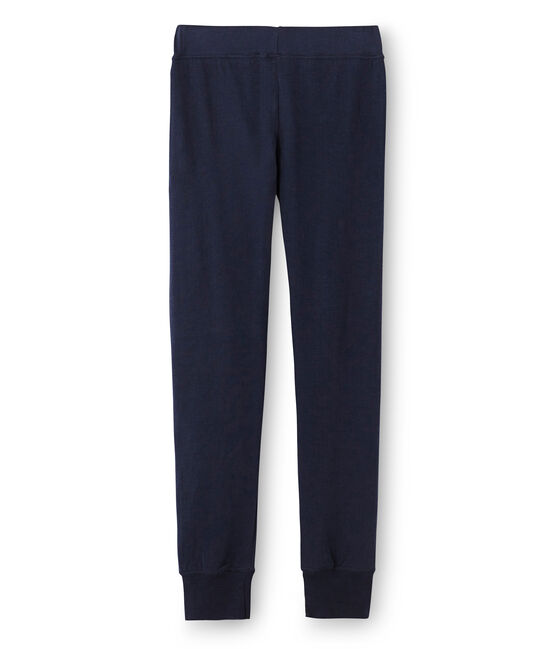 Lange Damen-Unterhose aus extrafeinem Rippstrick blau SMOKING
