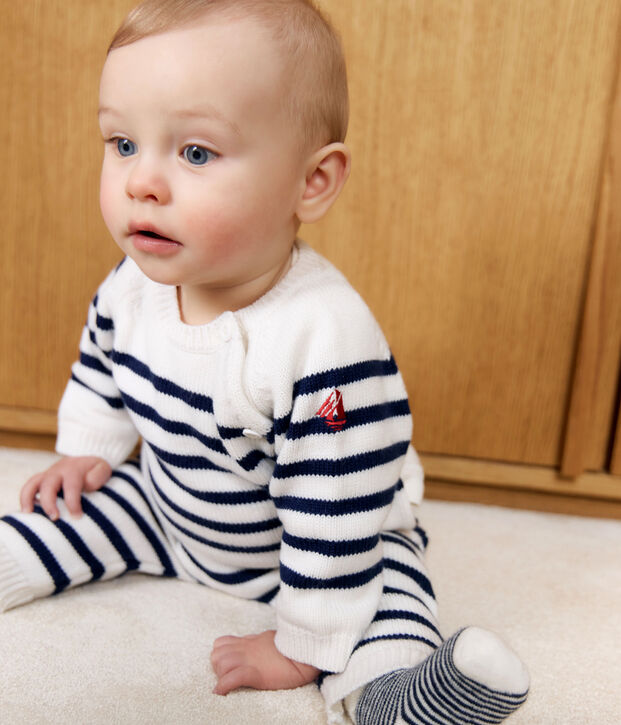 2-teiliges Baby-Set aus Wollstrick mit Matrosenstreifen blau/blau