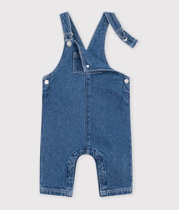 Langbeinige Baby-Latzhose aus Jeansstoff blau