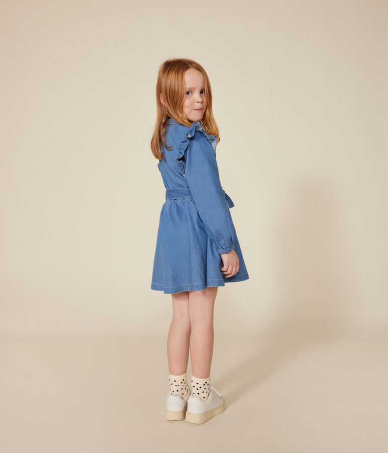Lang&auml;rmeliges Kinder-Kleid aus leichtem Denim f&uuml;r M&auml;dchen blau DENIM CLAIR