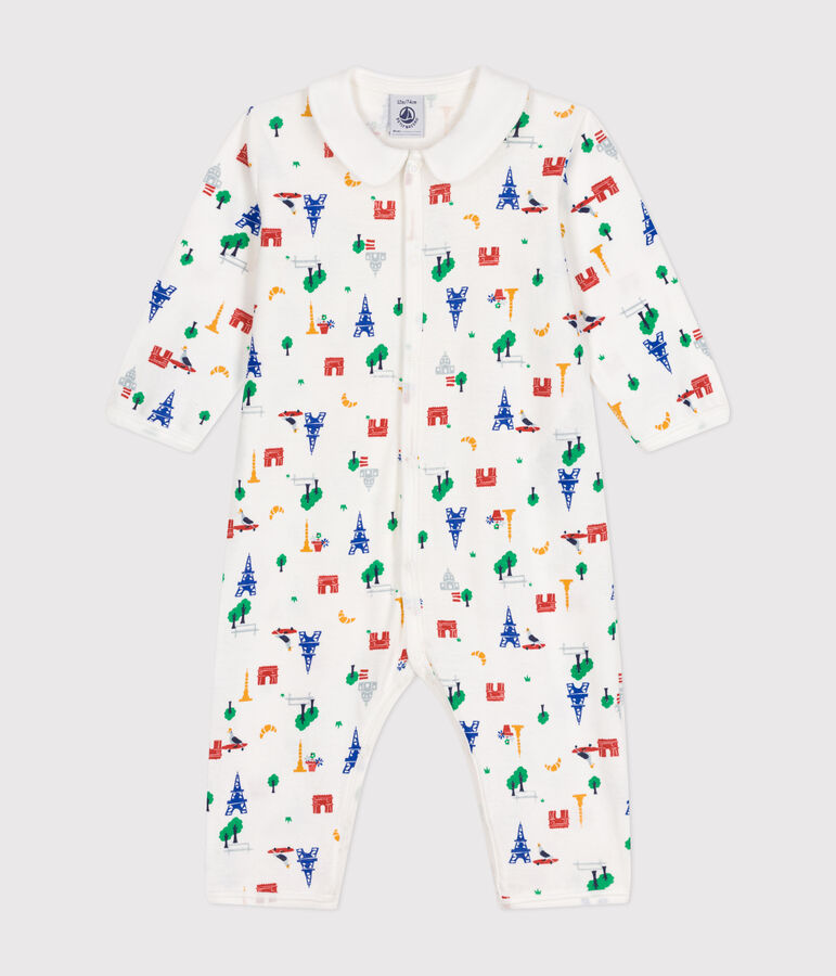 Baby-Pyjama ohne F&uuml;&szlig;e aus Baumwolle mit Printmotiv Paris weiss/vielfarbig
