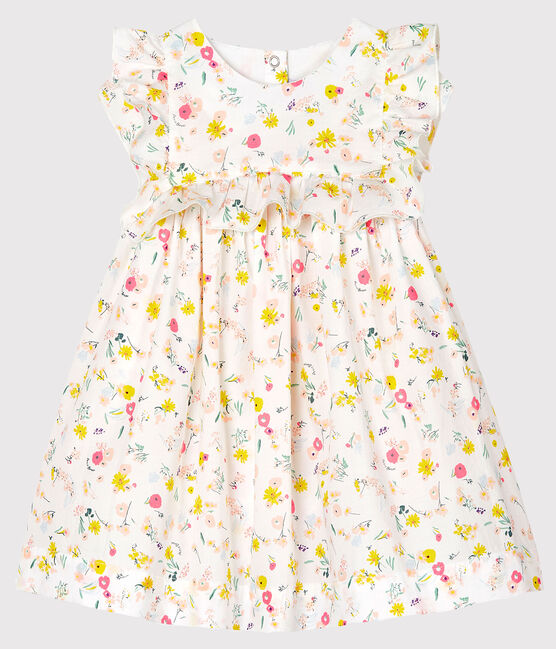 Gemustertes kurzärmeliges Baby-Kleid für Mädchen weiss MARSHMALLOW/weiss MULTICO