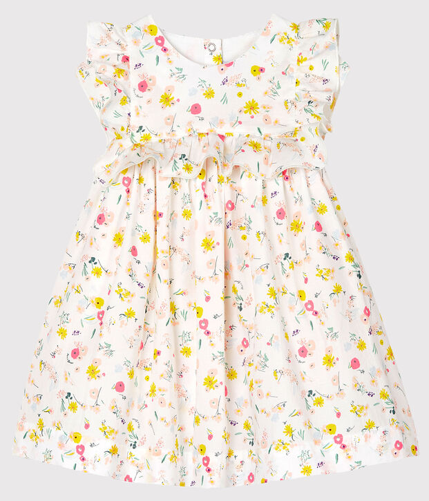 Gemustertes kurz&auml;rmeliges Baby-Kleid f&uuml;r M&auml;dchen weiss/vielfarbig