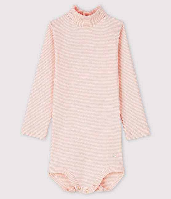 Langärmeliger Baby-Body mit Rollkragen rosa MINOIS/weiss MARSHMALLOW