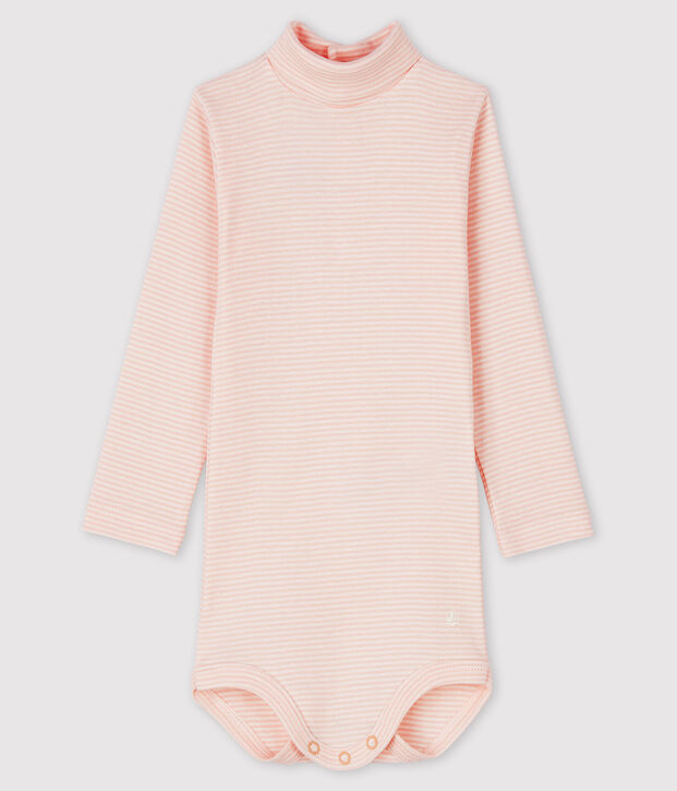 Lang&auml;rmeliger Baby-Body mit Rollkragen rosa/weiss