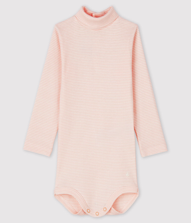 Lang&auml;rmeliger Baby-Body mit Rollkragen rosa/weiss