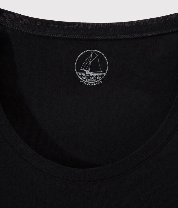 Damen-T-Shirt, leichter Rippstrick schwarz