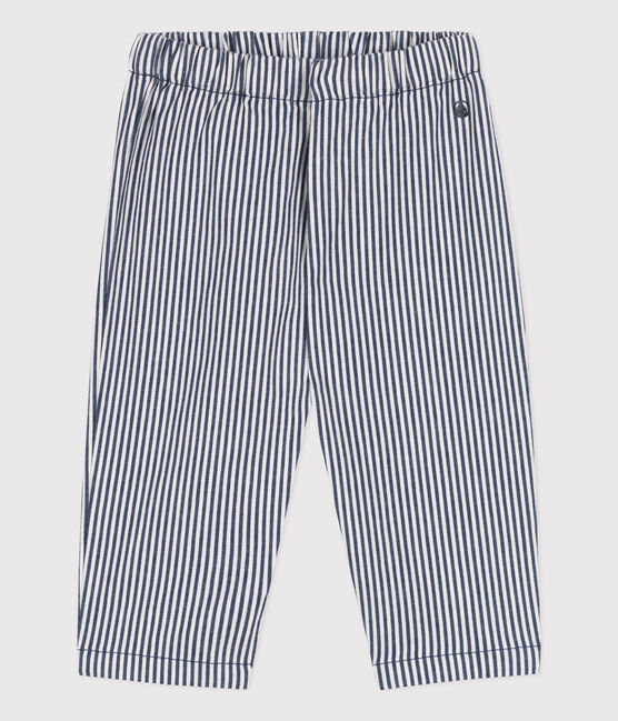 Baby-Hose aus gestreiftem Canvas blau MEDIEVAL/weiss MARSHMALLOW