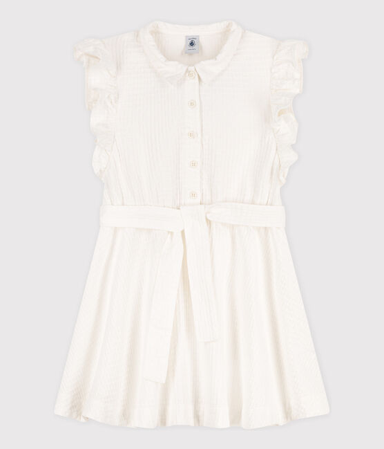 Ärmelloses Kinder-Kleid aus Seersucker für Mädchen weiss MARSHMALLOW